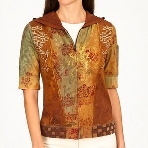 Bit and Bridle SS Hoodie Vintage Statement Graphic Y2K Embroidery ZipUp Copper M